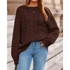 imageBTFBM Fall Sweaters for Women 2025 Cable Knit Sweater Crew Neck Long Lantern Sleeve Loose Chunky Pullover Casual TopsBrown