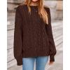 imageBTFBM Fall Sweaters for Women 2025 Cable Knit Sweater Crew Neck Long Lantern Sleeve Loose Chunky Pullover Casual TopsBrown