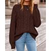 imageBTFBM Fall Sweaters for Women 2025 Cable Knit Sweater Crew Neck Long Lantern Sleeve Loose Chunky Pullover Casual TopsBrown