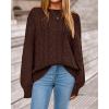 imageBTFBM Fall Sweaters for Women 2025 Cable Knit Sweater Crew Neck Long Lantern Sleeve Loose Chunky Pullover Casual TopsBrown