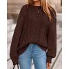 imageBTFBM Fall Sweaters for Women 2025 Cable Knit Sweater Crew Neck Long Lantern Sleeve Loose Chunky Pullover Casual TopsBrown