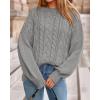 imageBTFBM Fall Sweaters for Women 2025 Cable Knit Sweater Crew Neck Long Lantern Sleeve Loose Chunky Pullover Casual TopsGrey