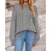 imageBTFBM Fall Sweaters for Women 2025 Cable Knit Sweater Crew Neck Long Lantern Sleeve Loose Chunky Pullover Casual TopsGrey