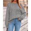 imageBTFBM Fall Sweaters for Women 2025 Cable Knit Sweater Crew Neck Long Lantern Sleeve Loose Chunky Pullover Casual TopsGrey