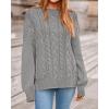 imageBTFBM Fall Sweaters for Women 2025 Cable Knit Sweater Crew Neck Long Lantern Sleeve Loose Chunky Pullover Casual TopsGrey