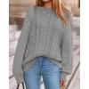imageBTFBM Fall Sweaters for Women 2025 Cable Knit Sweater Crew Neck Long Lantern Sleeve Loose Chunky Pullover Casual TopsGrey