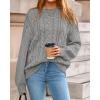 imageBTFBM Fall Sweaters for Women 2025 Cable Knit Sweater Crew Neck Long Lantern Sleeve Loose Chunky Pullover Casual TopsGrey