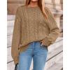 imageBTFBM Fall Sweaters for Women 2025 Cable Knit Sweater Crew Neck Long Lantern Sleeve Loose Chunky Pullover Casual TopsKhaki