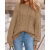 imageBTFBM Fall Sweaters for Women 2025 Cable Knit Sweater Crew Neck Long Lantern Sleeve Loose Chunky Pullover Casual TopsKhaki