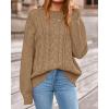 imageBTFBM Fall Sweaters for Women 2025 Cable Knit Sweater Crew Neck Long Lantern Sleeve Loose Chunky Pullover Casual TopsKhaki