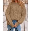 imageBTFBM Fall Sweaters for Women 2025 Cable Knit Sweater Crew Neck Long Lantern Sleeve Loose Chunky Pullover Casual TopsKhaki