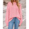 imageBTFBM Fall Sweaters for Women 2025 Cable Knit Sweater Crew Neck Long Lantern Sleeve Loose Chunky Pullover Casual TopsPink