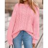 imageBTFBM Fall Sweaters for Women 2025 Cable Knit Sweater Crew Neck Long Lantern Sleeve Loose Chunky Pullover Casual TopsPink