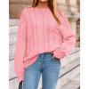 imageBTFBM Fall Sweaters for Women 2025 Cable Knit Sweater Crew Neck Long Lantern Sleeve Loose Chunky Pullover Casual TopsPink