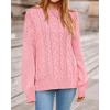 imageBTFBM Fall Sweaters for Women 2025 Cable Knit Sweater Crew Neck Long Lantern Sleeve Loose Chunky Pullover Casual TopsPink