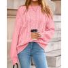 imageBTFBM Fall Sweaters for Women 2025 Cable Knit Sweater Crew Neck Long Lantern Sleeve Loose Chunky Pullover Casual TopsPink