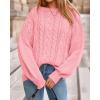 imageBTFBM Fall Sweaters for Women 2025 Cable Knit Sweater Crew Neck Long Lantern Sleeve Loose Chunky Pullover Casual TopsPink