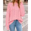 imageBTFBM Fall Sweaters for Women 2025 Cable Knit Sweater Crew Neck Long Lantern Sleeve Loose Chunky Pullover Casual TopsPink
