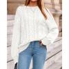 imageBTFBM Fall Sweaters for Women 2025 Cable Knit Sweater Crew Neck Long Lantern Sleeve Loose Chunky Pullover Casual TopsWhite