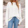 imageBTFBM Fall Sweaters for Women 2025 Cable Knit Sweater Crew Neck Long Lantern Sleeve Loose Chunky Pullover Casual TopsWhite