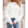 imageBTFBM Fall Sweaters for Women 2025 Cable Knit Sweater Crew Neck Long Lantern Sleeve Loose Chunky Pullover Casual TopsWhite