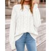 imageBTFBM Fall Sweaters for Women 2025 Cable Knit Sweater Crew Neck Long Lantern Sleeve Loose Chunky Pullover Casual TopsWhite