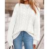 imageBTFBM Fall Sweaters for Women 2025 Cable Knit Sweater Crew Neck Long Lantern Sleeve Loose Chunky Pullover Casual TopsWhite