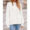 imageBTFBM Fall Sweaters for Women 2025 Cable Knit Sweater Crew Neck Long Lantern Sleeve Loose Chunky Pullover Casual TopsWhite