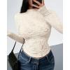 imageBTFBM Mesh Long Sleeve Tops for Women Lace Sexy Sheer See Through Crew Neck Floral Shirt Fall Blouses 2025 Party Club OutfitsBeige