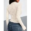 imageBTFBM Mesh Long Sleeve Tops for Women Lace Sexy Sheer See Through Crew Neck Floral Shirt Fall Blouses 2025 Party Club OutfitsBeige