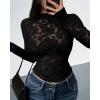 imageBTFBM Mesh Long Sleeve Tops for Women Lace Sexy Sheer See Through Crew Neck Floral Shirt Fall Blouses 2025 Party Club OutfitsBlack