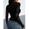 imageBTFBM Mesh Long Sleeve Tops for Women Lace Sexy Sheer See Through Crew Neck Floral Shirt Fall Blouses 2025 Party Club OutfitsBlack