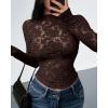 imageBTFBM Mesh Long Sleeve Tops for Women Lace Sexy Sheer See Through Crew Neck Floral Shirt Fall Blouses 2025 Party Club OutfitsBrown