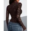 imageBTFBM Mesh Long Sleeve Tops for Women Lace Sexy Sheer See Through Crew Neck Floral Shirt Fall Blouses 2025 Party Club OutfitsBrown