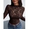 imageBTFBM Mesh Long Sleeve Tops for Women Lace Sexy Sheer See Through Crew Neck Floral Shirt Fall Blouses 2025 Party Club OutfitsBrown