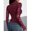 imageBTFBM Mesh Long Sleeve Tops for Women Lace Sexy Sheer See Through Crew Neck Floral Shirt Fall Blouses 2025 Party Club OutfitsBurgundy