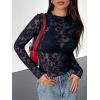 imageBTFBM Mesh Long Sleeve Tops for Women Lace Sexy Sheer See Through Crew Neck Floral Shirt Fall Blouses 2025 Party Club OutfitsNavy Blue