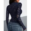 imageBTFBM Mesh Long Sleeve Tops for Women Lace Sexy Sheer See Through Crew Neck Floral Shirt Fall Blouses 2025 Party Club OutfitsNavy Blue