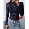 imageBTFBM Mesh Long Sleeve Tops for Women Lace Sexy Sheer See Through Crew Neck Floral Shirt Fall Blouses 2025 Party Club OutfitsNavy Blue