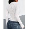 imageBTFBM Mesh Long Sleeve Tops for Women Lace Sexy Sheer See Through Crew Neck Floral Shirt Fall Blouses 2025 Party Club OutfitsWhite