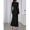 imageBTFBM Wedding Guest Dresses for Women 2025 Fall Elegant Floral Lace Ruched Long Sleeve Bodycon Cocktail Party Maxi DressBlack