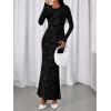imageBTFBM Wedding Guest Dresses for Women 2025 Fall Elegant Floral Lace Ruched Long Sleeve Bodycon Cocktail Party Maxi DressBlack