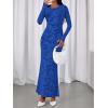 imageBTFBM Wedding Guest Dresses for Women 2025 Fall Elegant Floral Lace Ruched Long Sleeve Bodycon Cocktail Party Maxi DressBlue