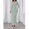 imageBTFBM Wedding Guest Dresses for Women 2025 Fall Elegant Floral Lace Ruched Long Sleeve Bodycon Cocktail Party Maxi DressLight Green