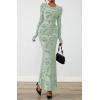 imageBTFBM Wedding Guest Dresses for Women 2025 Fall Elegant Floral Lace Ruched Long Sleeve Bodycon Cocktail Party Maxi DressLight Green