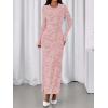 imageBTFBM Wedding Guest Dresses for Women 2025 Fall Elegant Floral Lace Ruched Long Sleeve Bodycon Cocktail Party Maxi DressPink