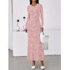 imageBTFBM Wedding Guest Dresses for Women 2025 Fall Elegant Floral Lace Ruched Long Sleeve Bodycon Cocktail Party Maxi DressPink
