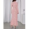 imageBTFBM Wedding Guest Dresses for Women 2025 Fall Elegant Floral Lace Ruched Long Sleeve Bodycon Cocktail Party Maxi DressPink