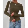 imageBTFBM Womens Tops Dressy Casual Workout Outfits Fall 2025 Long Sleeve Shirts Boat Neck Ruched Bodycon Going Out TopArmy Green