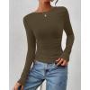 imageBTFBM Womens Tops Dressy Casual Workout Outfits Fall 2025 Long Sleeve Shirts Boat Neck Ruched Bodycon Going Out TopArmy Green